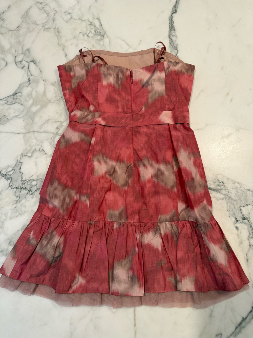 BCBGMaxAzria Pink and Taupe Watercolor Strapless Dress